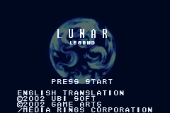 Lunar Legend title screen for GameBoy Advance